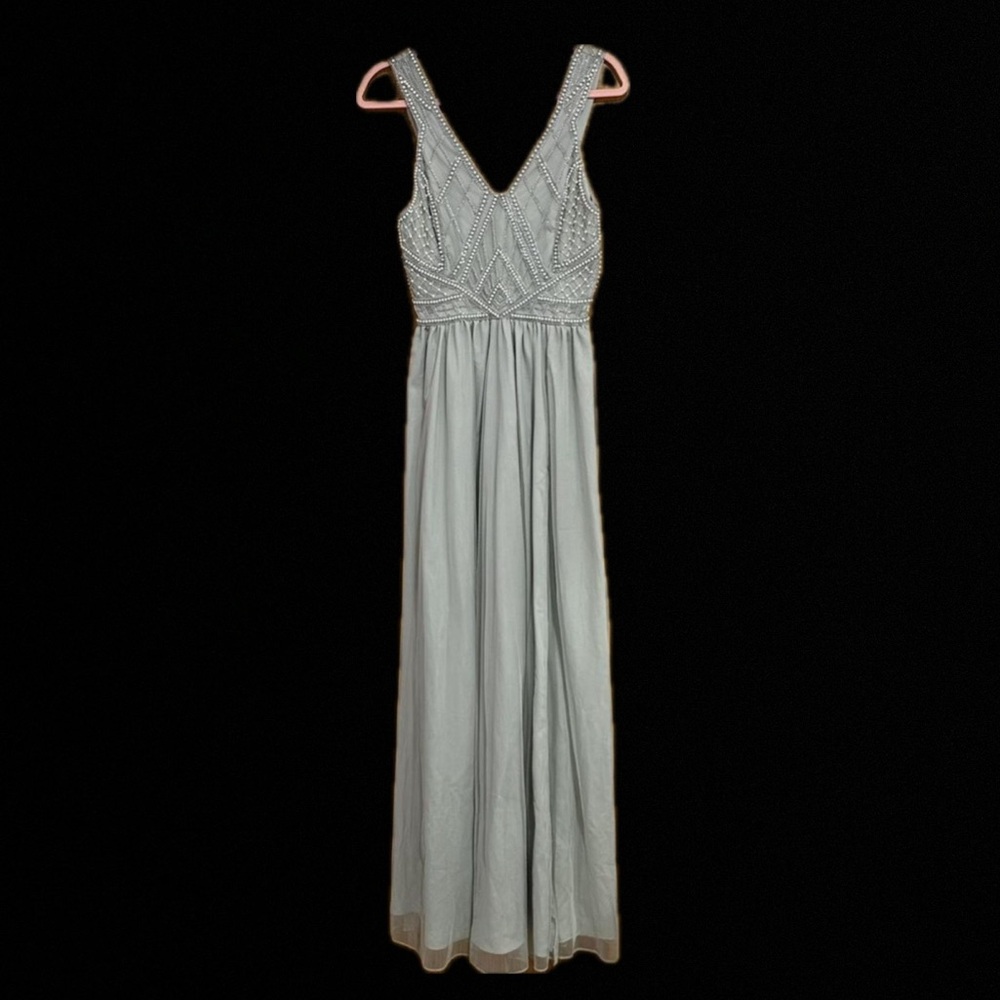 ASOS beaded silver grey gown NWT